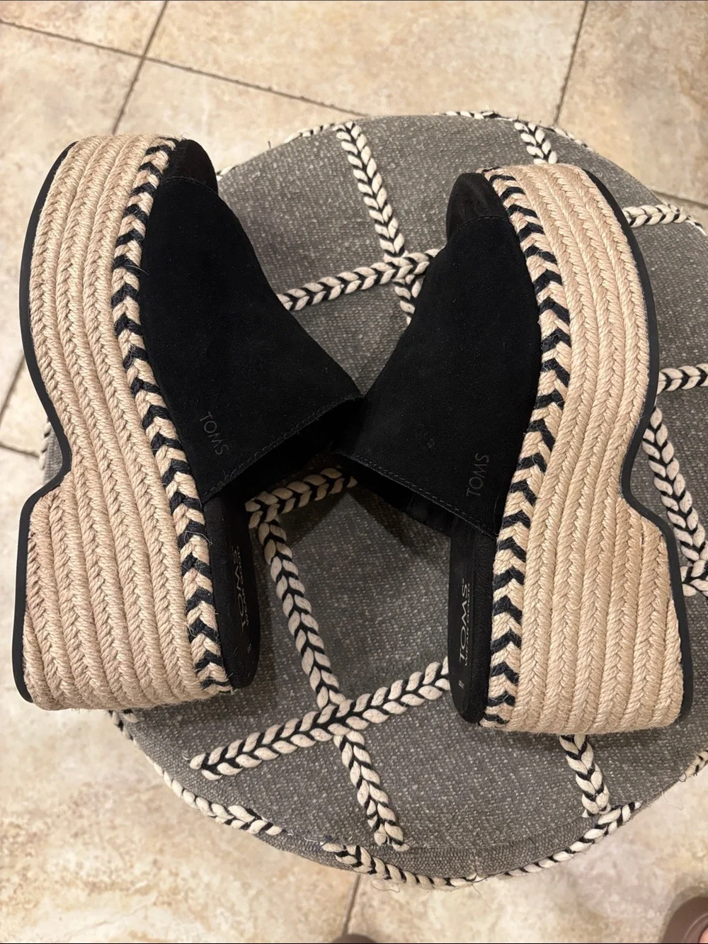 TOMS Black Suede Platform Espadrille Mule